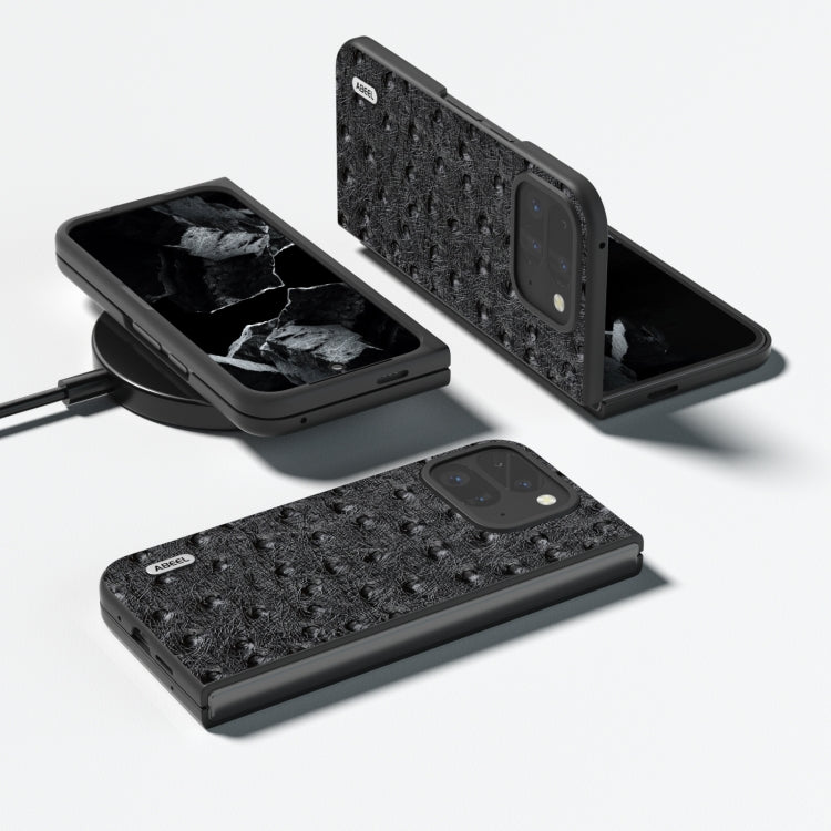 For Google Pixel 9 Pro Fold ABEEL Genuine Leather Ostrich Texture Phone Case(Black) by buy2fix