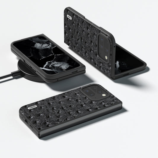 For Google Pixel 9 Pro Fold ABEEL Genuine Leather Ostrich Texture Phone Case(Black) by buy2fix