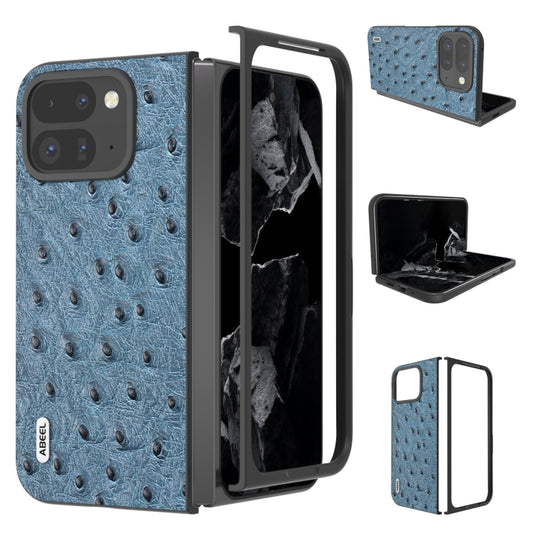 For Google Pixel 9 Pro Fold ABEEL Genuine Leather Ostrich Texture Phone Case(Blue) by buy2fix