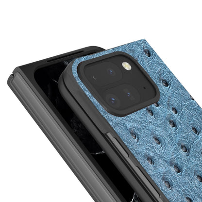 For Google Pixel 9 Pro Fold ABEEL Genuine Leather Ostrich Texture Phone Case(Blue) by buy2fix