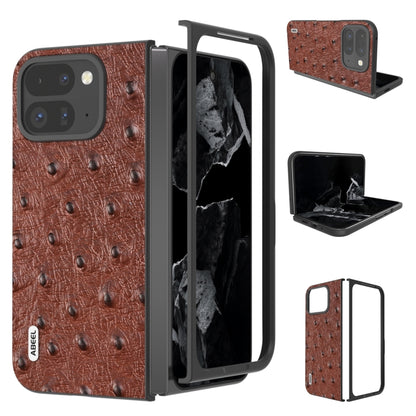 For Google Pixel 9 Pro Fold ABEEL Genuine Leather Ostrich Texture Phone Case(Coffee) by buy2fix