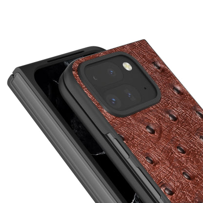 For Google Pixel 9 Pro Fold ABEEL Genuine Leather Ostrich Texture Phone Case(Coffee) by buy2fix