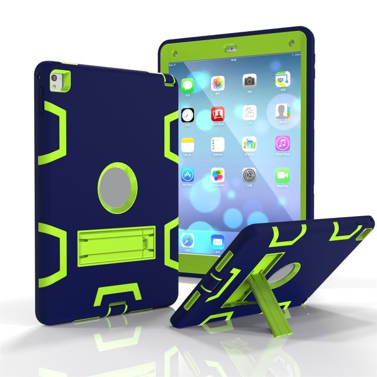 For iPad 9.7(2017) Shockproof PC + Silicone Protective Case，with Holder(Navy Blue Yellow Green) - iPad 9.7 (2018) & (2017) Cases by buy2fix | Online Shopping UK | buy2fix