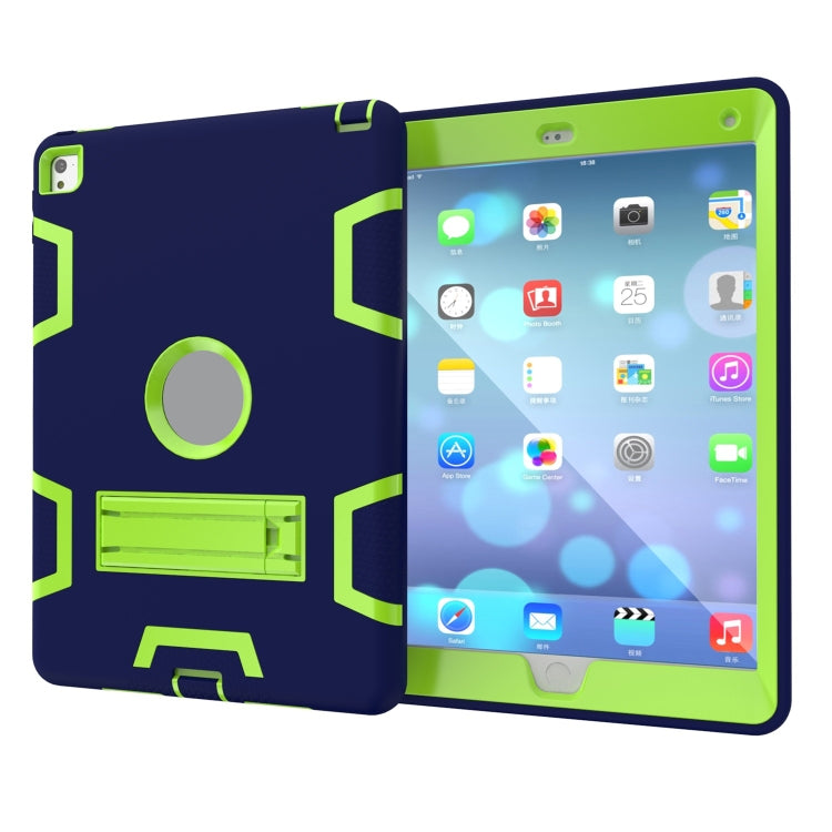 For iPad 9.7(2017) Shockproof PC + Silicone Protective Case，with Holder(Navy Blue Yellow Green) - iPad 9.7 (2018) & (2017) Cases by buy2fix | Online Shopping UK | buy2fix