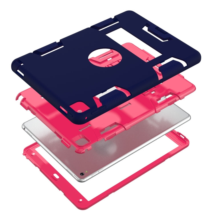 For iPad 9.7(2017) Shockproof PC + Silicone Protective Case，with Holder(Navy Blue Rose) - iPad 9.7 (2018) & (2017) Cases by buy2fix | Online Shopping UK | buy2fix