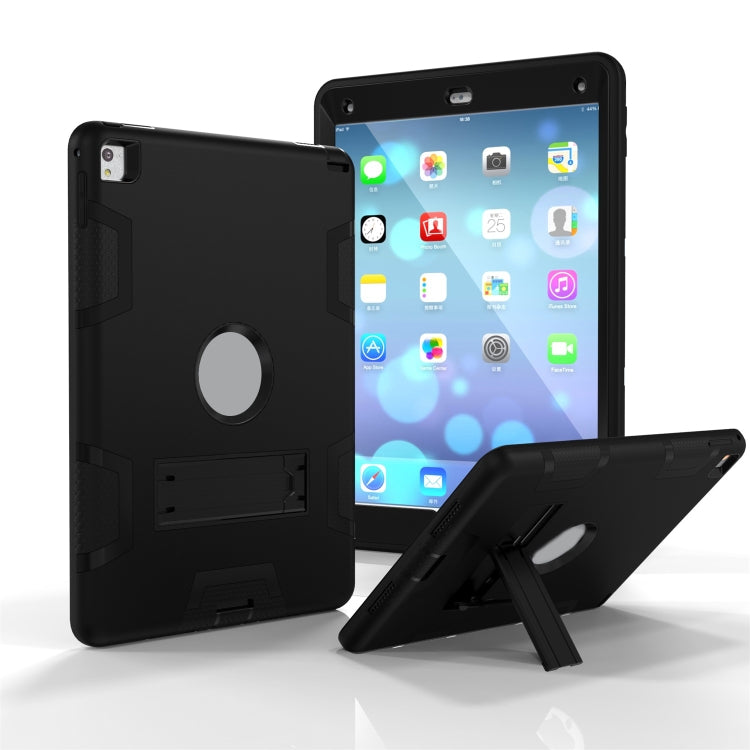 For iPad 9.7(2017) Shockproof PC + Silicone Protective Case，with Holder(Black) - iPad 9.7 (2018) & (2017) Cases by buy2fix | Online Shopping UK | buy2fix