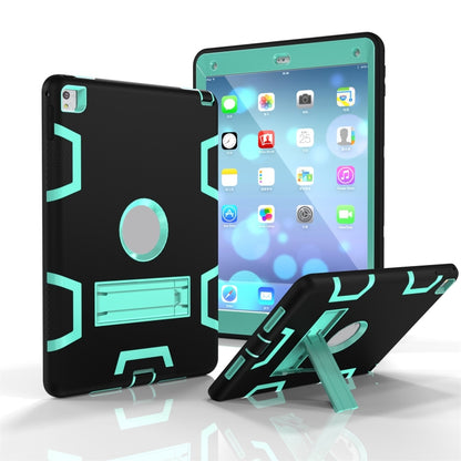 For iPad 9.7(2017) Shockproof PC + Silicone Protective Case，with Holder(Black Mint Green) - iPad 9.7 (2018) & (2017) Cases by buy2fix | Online Shopping UK | buy2fix
