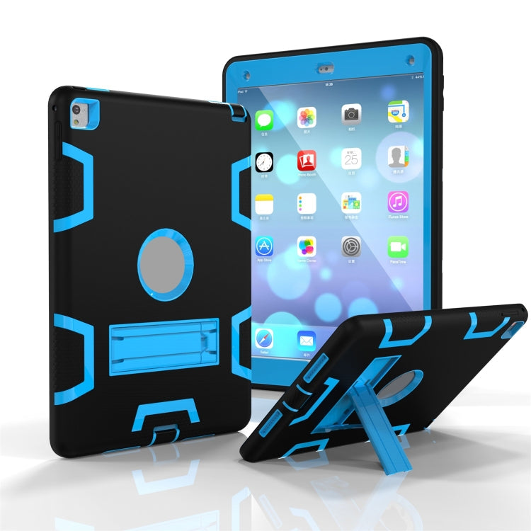For iPad 9.7(2017) Shockproof PC + Silicone Protective Case，with Holder(Black Blue) - iPad 9.7 (2018) & (2017) Cases by buy2fix | Online Shopping UK | buy2fix