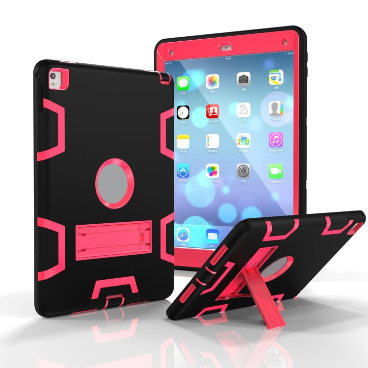For iPad 9.7(2017) Shockproof PC + Silicone Protective Case，with Holder(Black Rose) - iPad 9.7 (2018) & (2017) Cases by buy2fix | Online Shopping UK | buy2fix