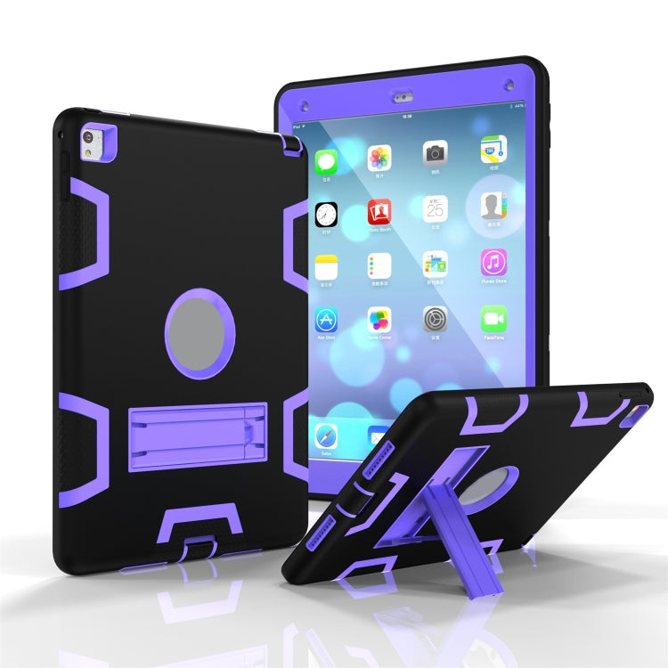 For iPad 9.7(2017) Shockproof PC + Silicone Protective Case，with Holder(Black Purple) - iPad 9.7 (2018) & (2017) Cases by buy2fix | Online Shopping UK | buy2fix