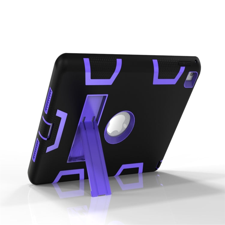 For iPad 9.7(2017) Shockproof PC + Silicone Protective Case，with Holder(Black Purple) - iPad 9.7 (2018) & (2017) Cases by buy2fix | Online Shopping UK | buy2fix