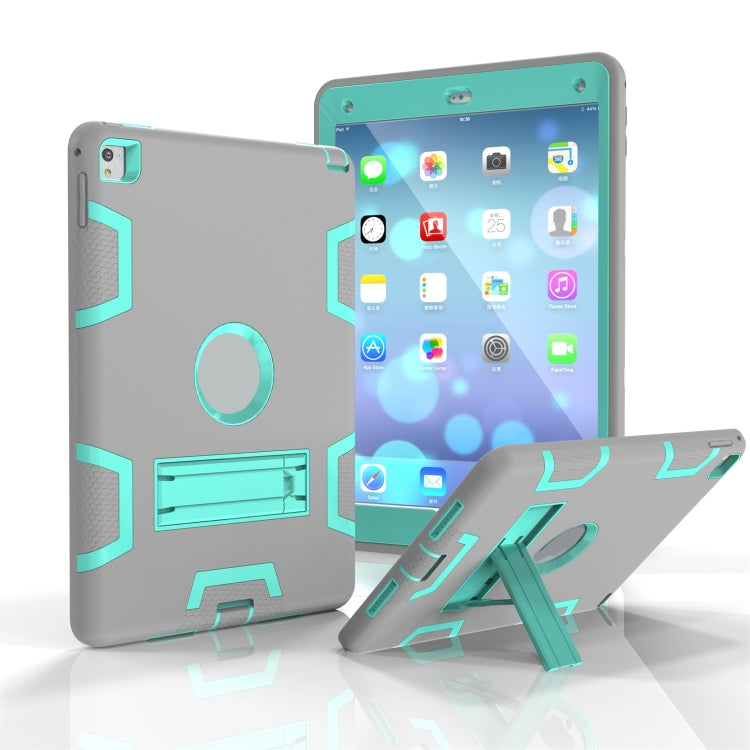 For iPad 9.7(2017) Shockproof PC + Silicone Protective Case，with Holder(Gray Mint Green) - iPad 9.7 (2018) & (2017) Cases by buy2fix | Online Shopping UK | buy2fix