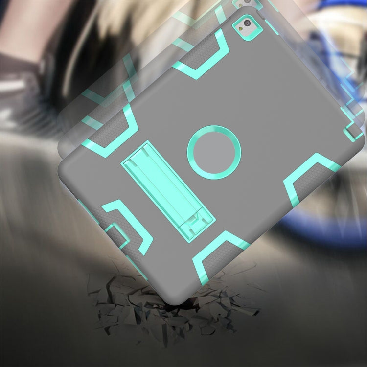 For iPad 9.7(2017) Shockproof PC + Silicone Protective Case，with Holder(Gray Mint Green) - iPad 9.7 (2018) & (2017) Cases by buy2fix | Online Shopping UK | buy2fix