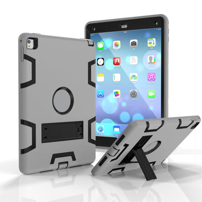 For iPad 9.7(2017) Shockproof PC + Silicone Protective Case，with Holder(Gray Black) - iPad 9.7 (2018) & (2017) Cases by buy2fix | Online Shopping UK | buy2fix