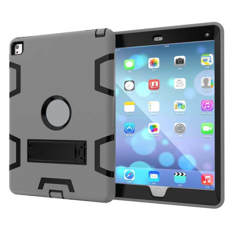 For iPad 9.7(2017) Shockproof PC + Silicone Protective Case，with Holder(Gray Black) - iPad 9.7 (2018) & (2017) Cases by buy2fix | Online Shopping UK | buy2fix