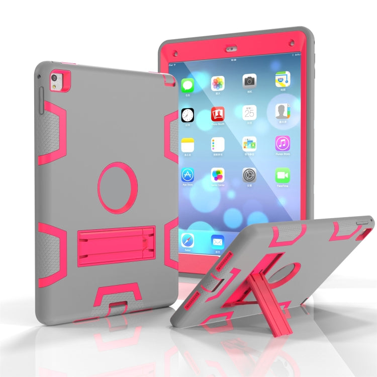 For iPad 9.7(2017) Shockproof PC + Silicone Protective Case，with Holder(Gray Rose) - iPad 9.7 (2018) & (2017) Cases by buy2fix | Online Shopping UK | buy2fix