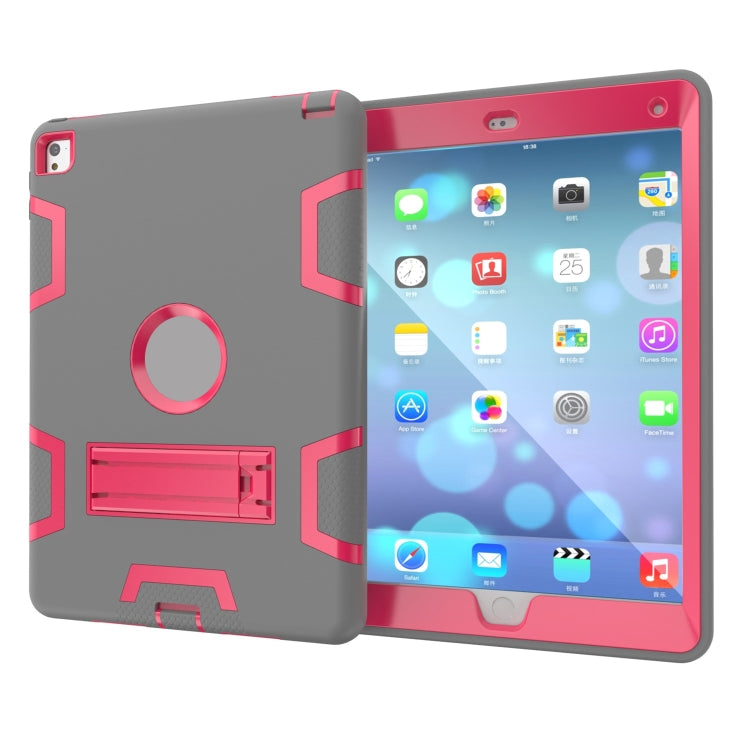 For iPad 9.7(2017) Shockproof PC + Silicone Protective Case，with Holder(Gray Rose) - iPad 9.7 (2018) & (2017) Cases by buy2fix | Online Shopping UK | buy2fix