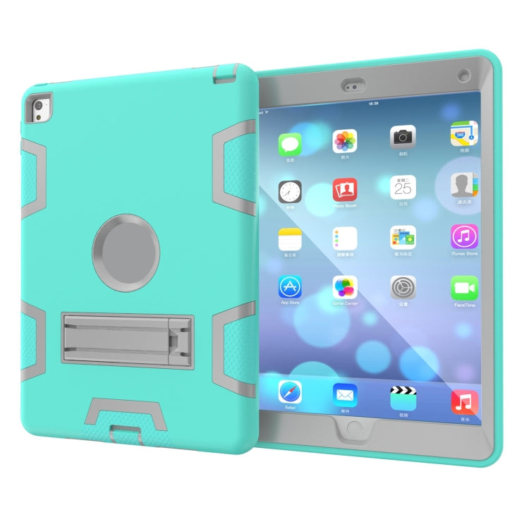 For iPad 9.7(2017) Shockproof PC + Silicone Protective Case，with Holder(Green Gray) - iPad 9.7 (2018) & (2017) Cases by buy2fix | Online Shopping UK | buy2fix