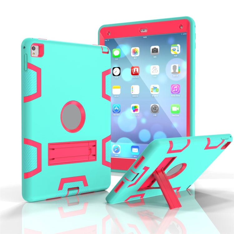 For iPad 9.7(2017) Shockproof PC + Silicone Protective Case，with Holder(Green Rose) - iPad 9.7 (2018) & (2017) Cases by buy2fix | Online Shopping UK | buy2fix