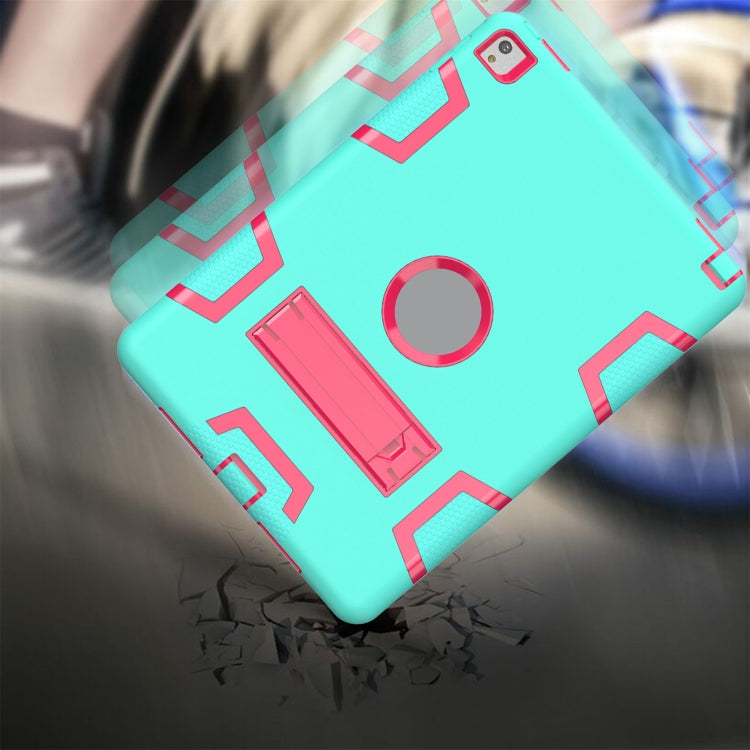 For iPad 9.7(2017) Shockproof PC + Silicone Protective Case，with Holder(Green Rose) - iPad 9.7 (2018) & (2017) Cases by buy2fix | Online Shopping UK | buy2fix