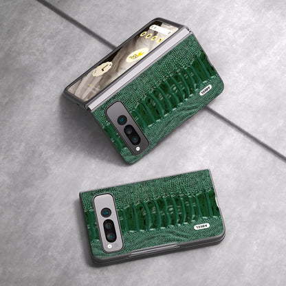 For Google Pixel Fold ABEEL Genuine Leather Weilai Series Phone Case(Green) by buy2fix