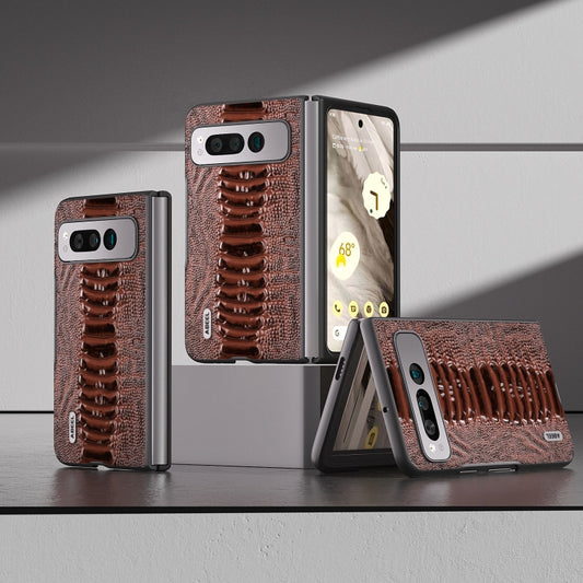 For Google Pixel Fold ABEEL Genuine Leather Weilai Series Phone Case(Coffee) by buy2fix