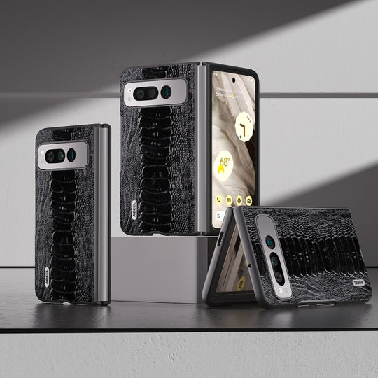 For Google Pixel Fold ABEEL Genuine Leather Weilai Series Phone Case(Black)