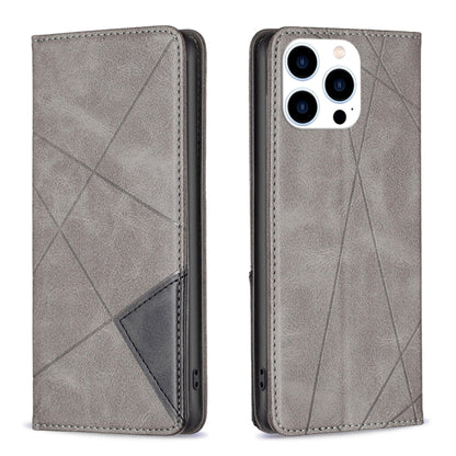 For iPhone 16 Pro Rhombus Texture Magnetic Leather Phone Case(Grey) by buy2fix