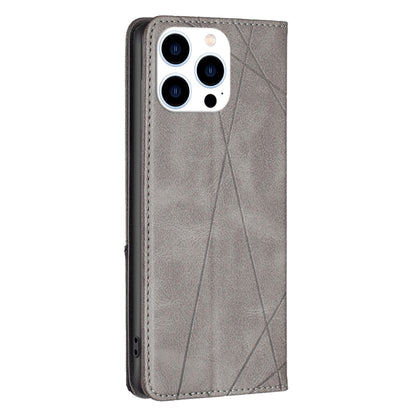 For iPhone 16 Pro Rhombus Texture Magnetic Leather Phone Case(Grey) by buy2fix