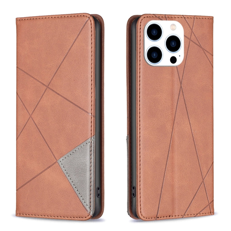 For iPhone 16 Pro Rhombus Texture Magnetic Leather Phone Case(Brown) by buy2fix