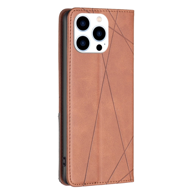 For iPhone 16 Pro Rhombus Texture Magnetic Leather Phone Case(Brown) by buy2fix