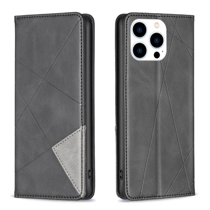 For iPhone 16 Pro Rhombus Texture Magnetic Leather Phone Case(Black) by buy2fix
