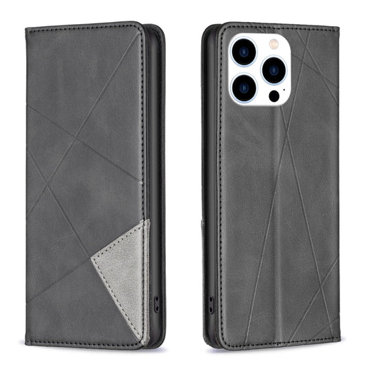 For iPhone 16 Pro Rhombus Texture Magnetic Leather Phone Case(Black) by buy2fix