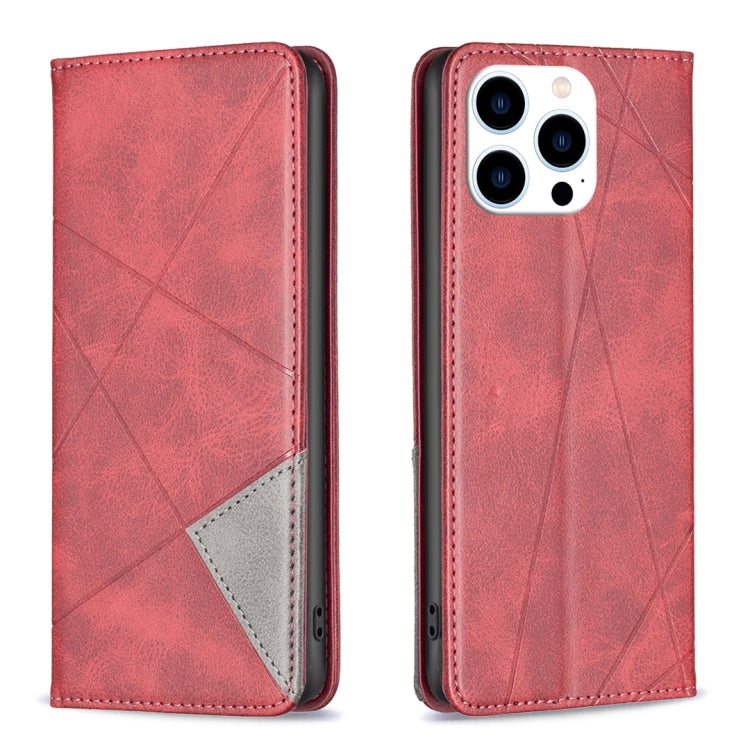 For iPhone 16 Pro Max Rhombus Texture Magnetic Leather Phone Case(Red) by buy2fix