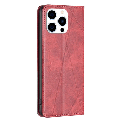 For iPhone 16 Pro Max Rhombus Texture Magnetic Leather Phone Case(Red) by buy2fix