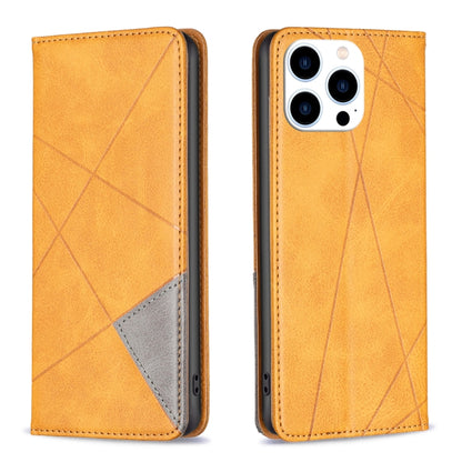 For iPhone 16 Pro Max Rhombus Texture Magnetic Leather Phone Case(Yellow) by buy2fix
