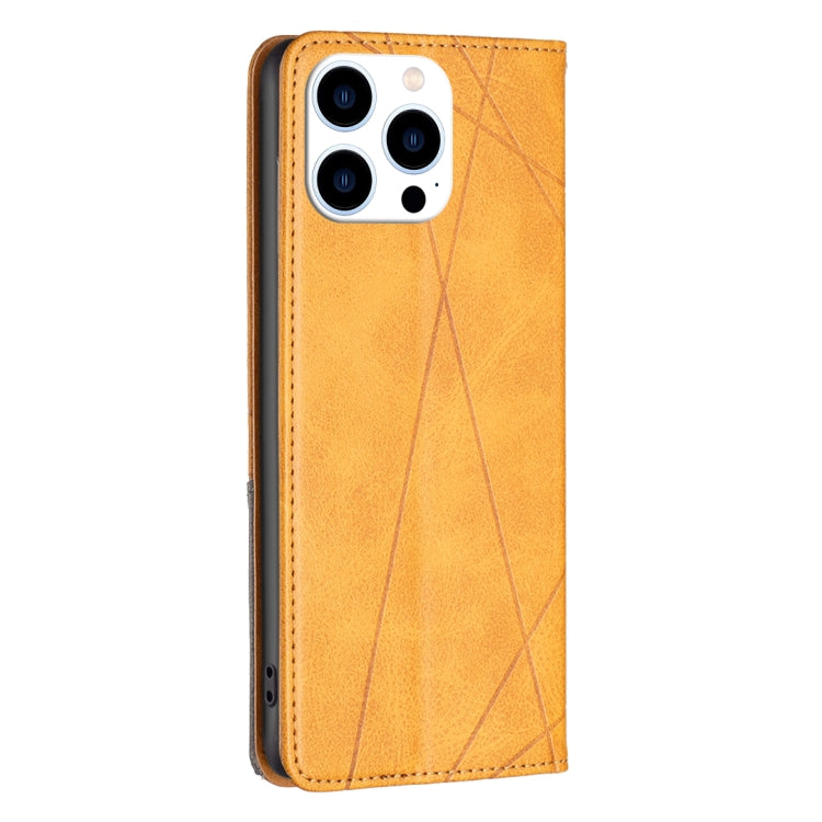 For iPhone 16 Pro Max Rhombus Texture Magnetic Leather Phone Case(Yellow) by buy2fix