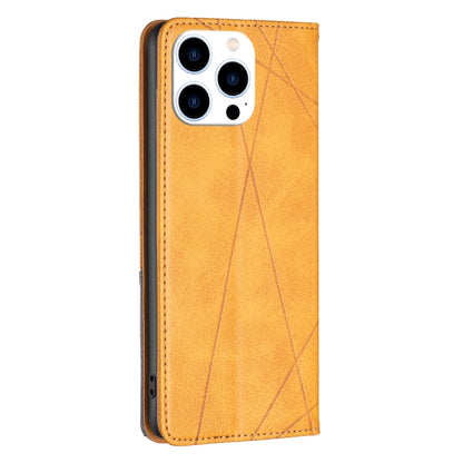 For iPhone 16 Pro Max Rhombus Texture Magnetic Leather Phone Case(Yellow) by buy2fix