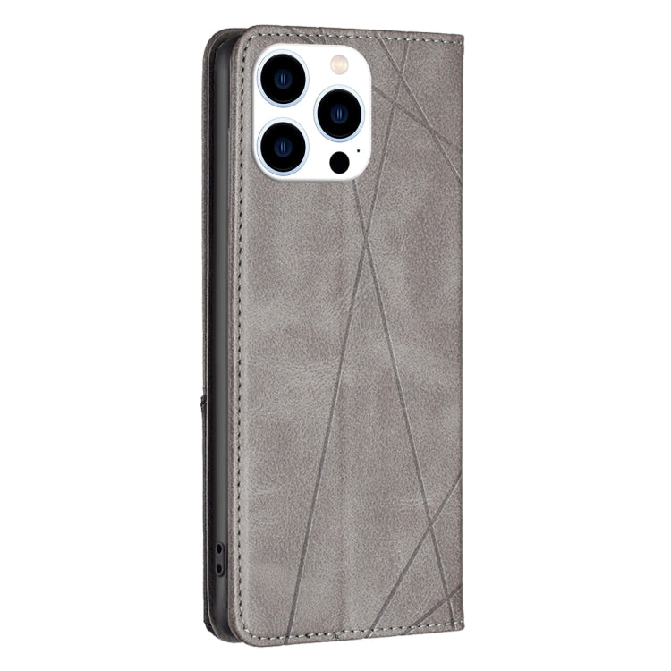 For iPhone 16 Pro Max Rhombus Texture Magnetic Leather Phone Case(Grey) by buy2fix