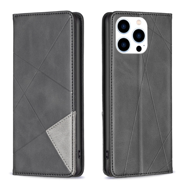 For iPhone 16 Pro Max Rhombus Texture Magnetic Leather Phone Case(Black) by buy2fix
