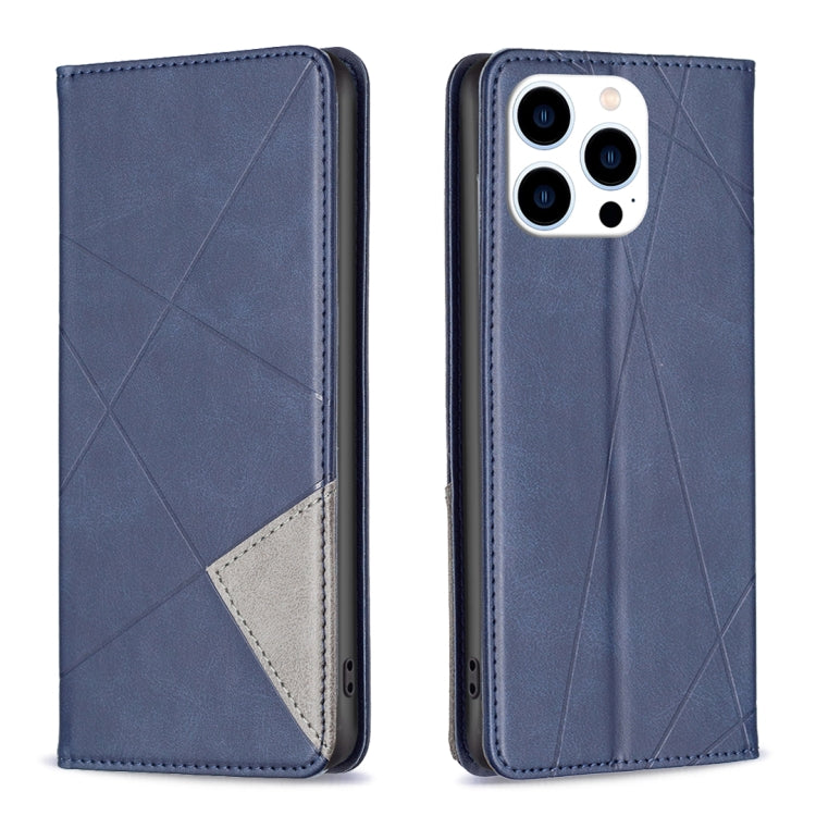 For iPhone 16 Pro Max Rhombus Texture Magnetic Leather Phone Case(Blue) by buy2fix