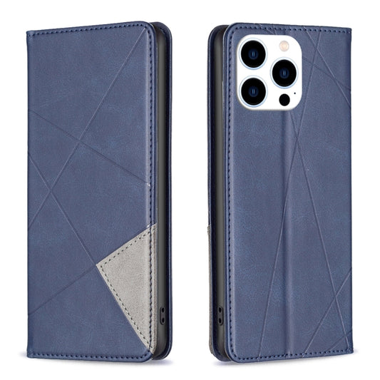 For iPhone 16 Pro Max Rhombus Texture Magnetic Leather Phone Case(Blue) by buy2fix