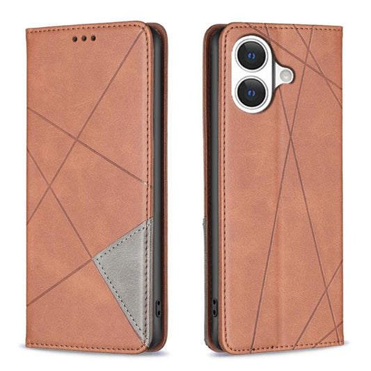 For iPhone 17 Rhombus Texture Magnetic Leather Phone Case(Brown) - iPhone 17 Cases by buy2fix | Online Shopping UK | buy2fix