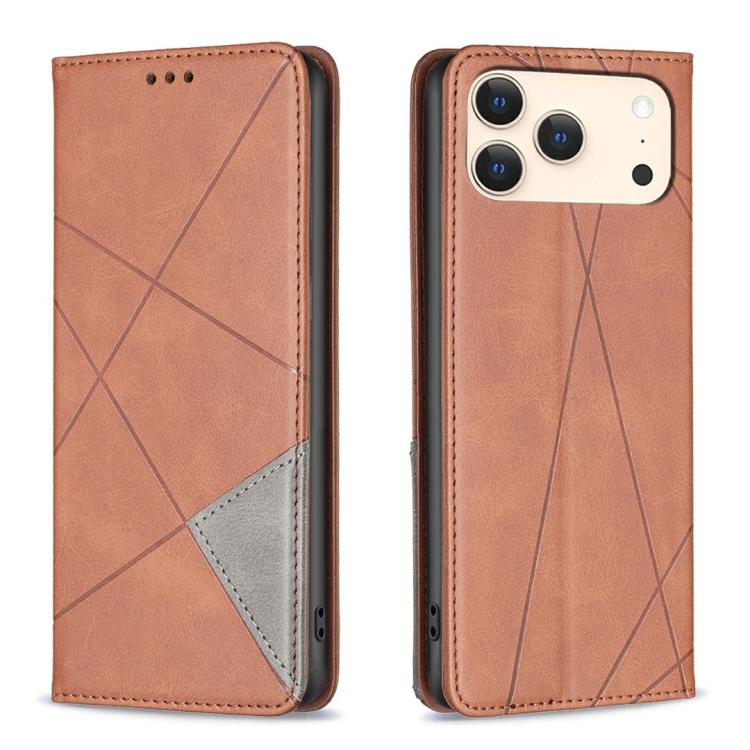 For iPhone 17 Pro Rhombus Texture Magnetic Leather Phone Case(Brown) - iPhone 17 Pro Cases by buy2fix | Online Shopping UK | buy2fix