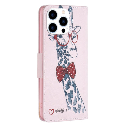 For iPhone 16 Pro Max Colored Drawing Pattern Leather Phone Case(Giraffe) by buy2fix
