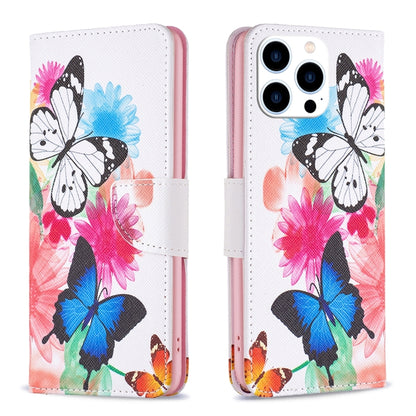 For iPhone 16 Pro Max Colored Drawing Pattern Leather Phone Case(Butterflies) by buy2fix