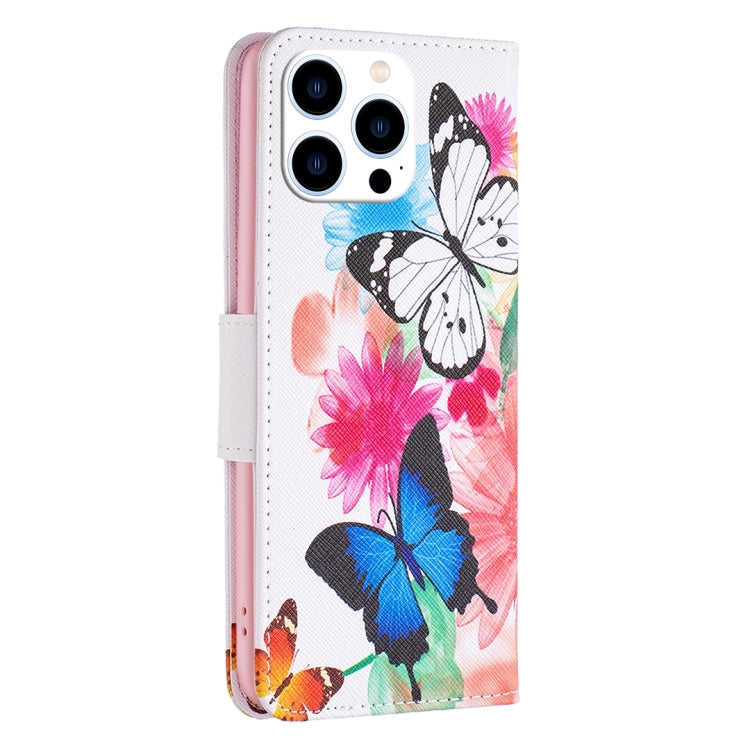 For iPhone 16 Pro Max Colored Drawing Pattern Leather Phone Case(Butterflies) by buy2fix