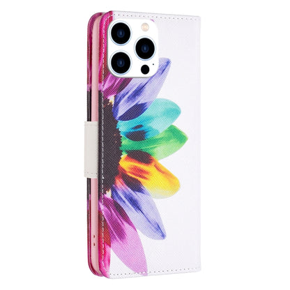 For iPhone 16 Pro Max Colored Drawing Pattern Leather Phone Case(Sun Flower) by buy2fix