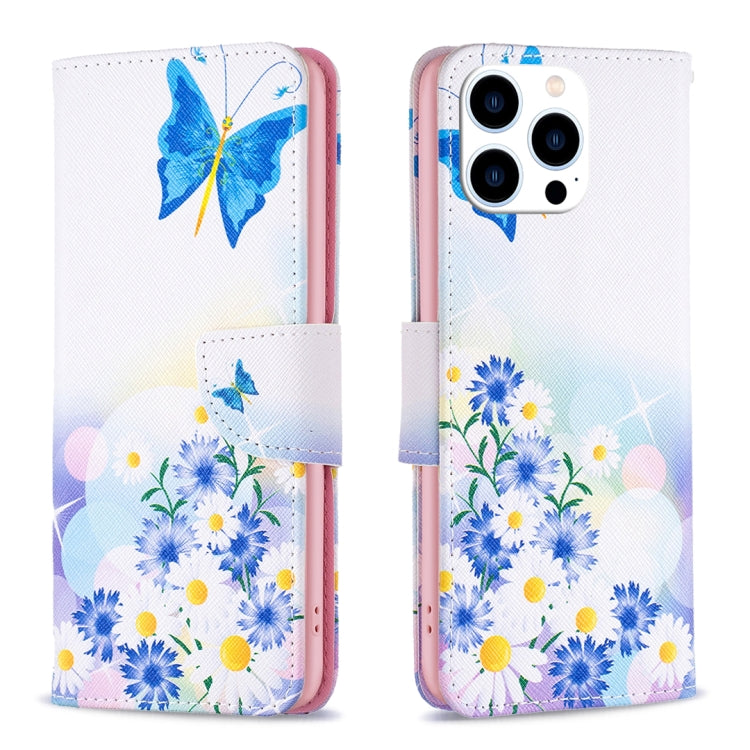 For iPhone 16 Pro Max Colored Drawing Pattern Leather Phone Case(Butterfly Love) by buy2fix
