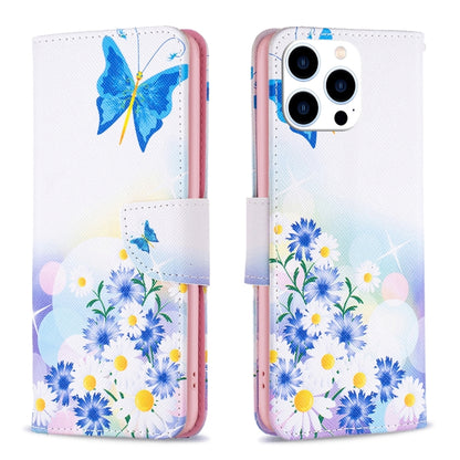 For iPhone 16 Pro Max Colored Drawing Pattern Leather Phone Case(Butterfly Love) by buy2fix